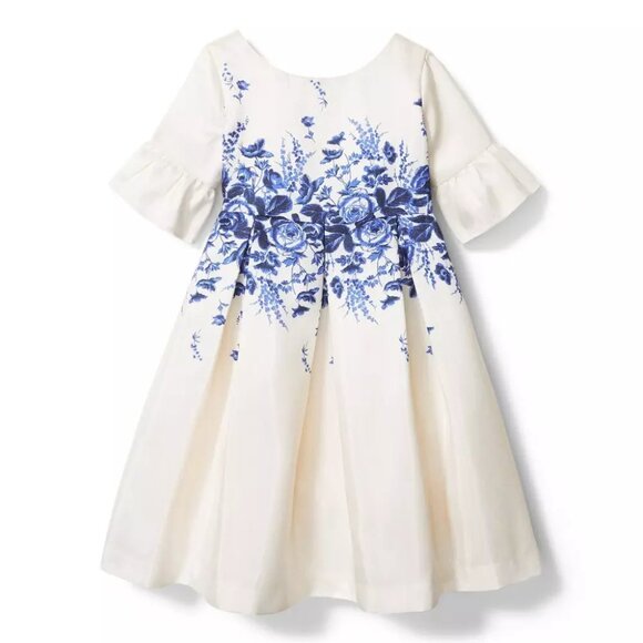Girls Floral Border Ruffle Sleeve Dress, Size 7 - Picture 1 of 9